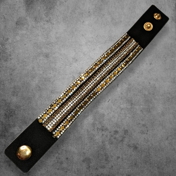 A22 Silver Gold Black Rhinestone Crystal Bracelet Adjustable Super Sparkly A22 - Picture 4 of 16